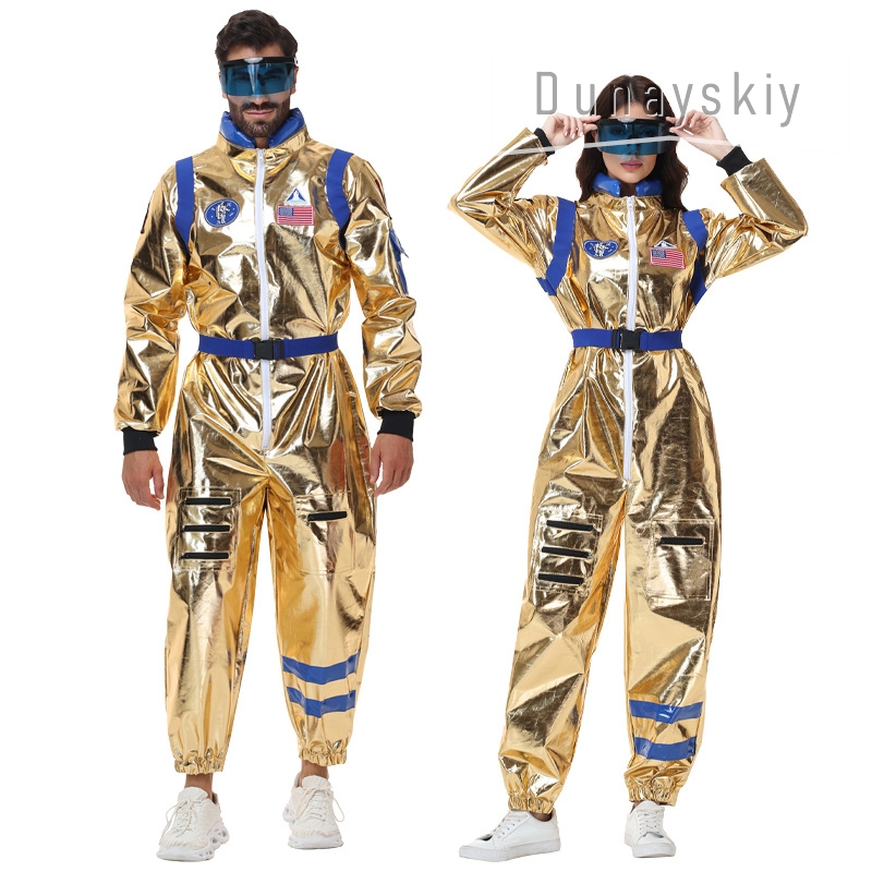 Anime Cosplay Couple - Traje de Astronauta Metálico Dorado Brillante,